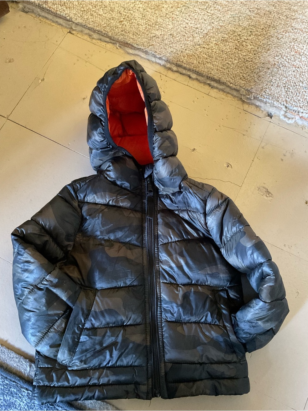 Urban Republic Black Camo Puffer Jacket with Orange Hood Lining